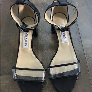 Jimmy Choo Jamie Black and Clear Heeled Sandals